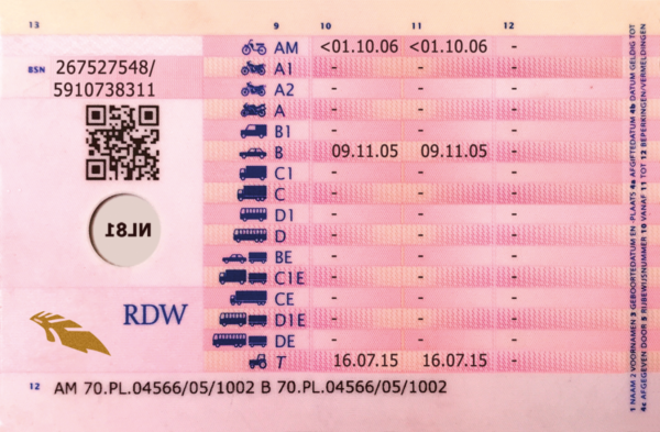 Dutch Driving License (German Drivers License) back