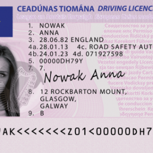 Irish Driving license front