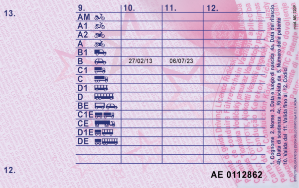 Italian driving licence back