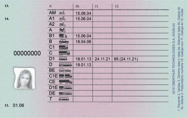 Lithuanian Driving license back