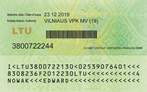 Lithuanian ID card back