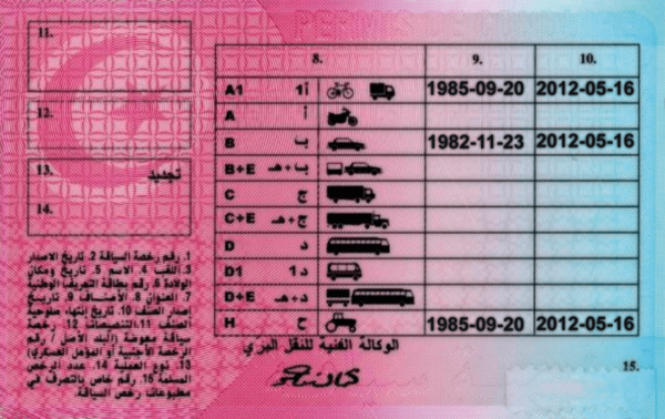 Tunisian Driving license back