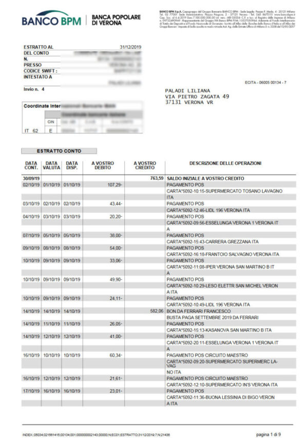 Italy Banco BPM Bank Statement